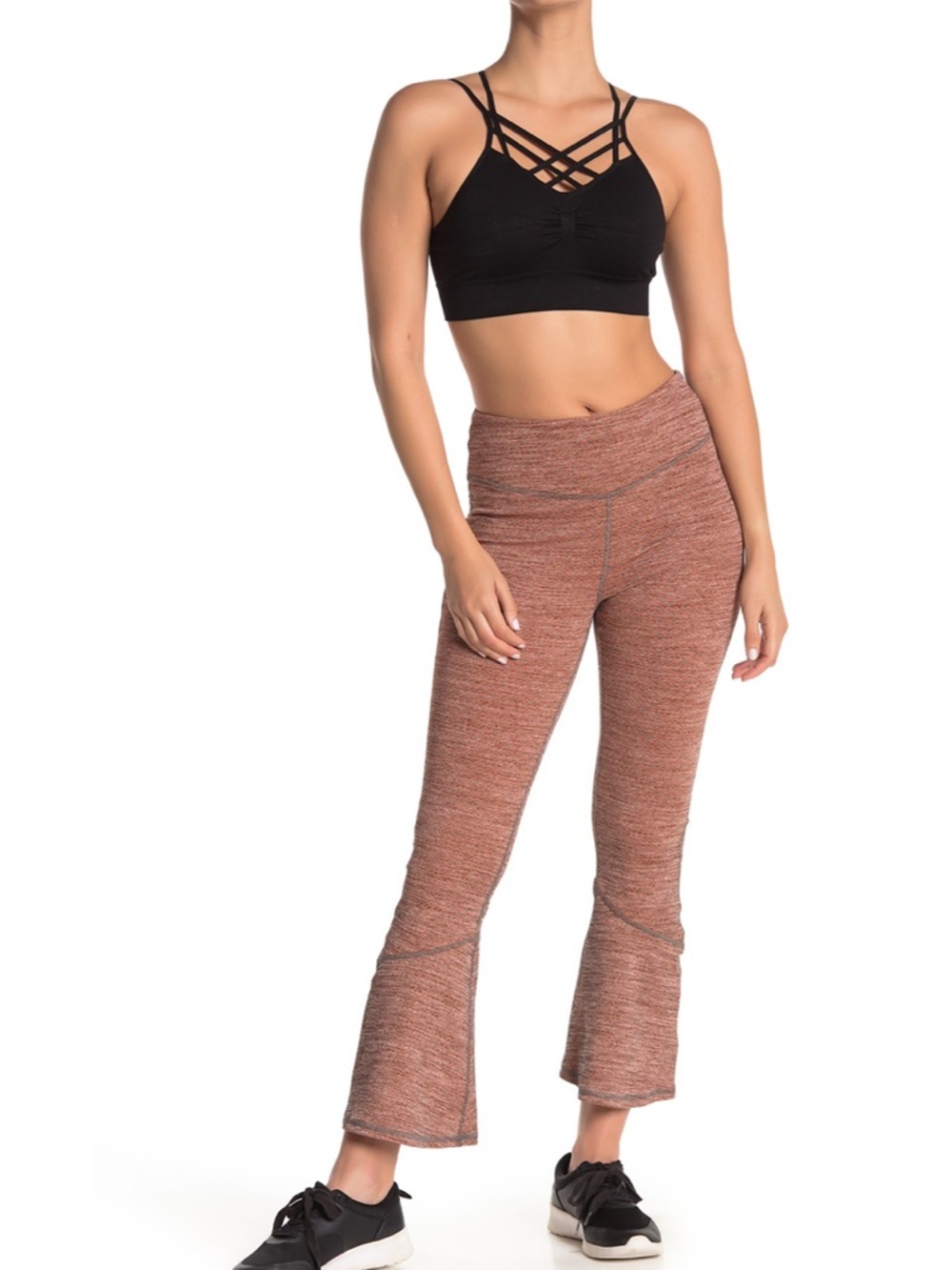 Free People Movement Off The Grid Kick Flare Leggings Orange Gray Sz Large